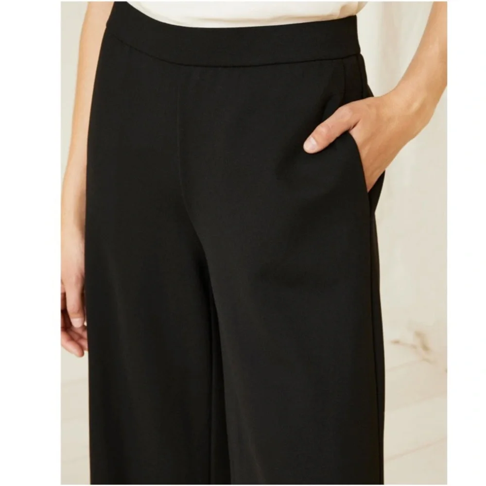 Eileen Fisher Black Flat Front High-Rise Wide Leg Ankle Crop Linen Pants Small - Picture 5 of 16